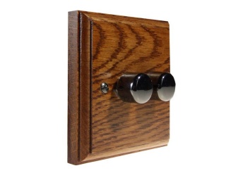 Classic Wood 2 Gang 2Way Push on/Push off 2 x 250W/VA Dimmer Switch in Medium Oak with Black Nickel Dimmer Caps
